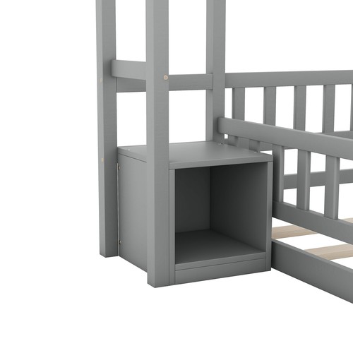 Bodenbett Doppelbett 140x200 Kinderbett Hausbett mit Nachttisch & Rausfallschutz - Bild 11 von 11