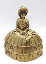 Table Bell Solid Brass Southern Lady Full Dress Bonnet & Basket 