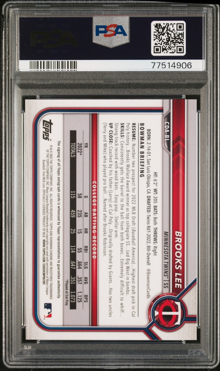 PSA 10/10 BROOKS LEE AUTO 1st 2022 Bowman Chrome GOLD