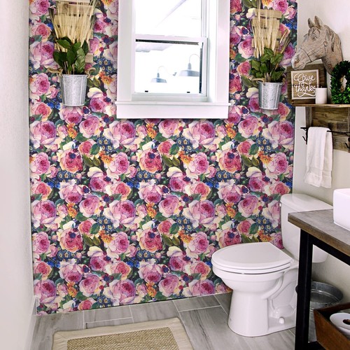 VaryPaper 17.7"x78.7" Vintage Dark Floral Wallpaper Watercolor Peony Floral P... - Picture 4 of 9