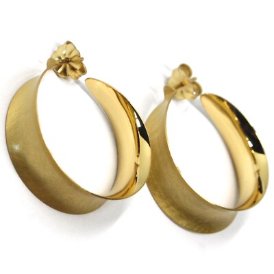 925 STERLING SILVER CIRCLE HOOPS BIG EARRINGS 3cm x 1cm YELLOW SATIN CURVED