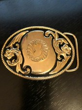 Initial O Belt Buckle Gold Tone and Black Body Flowers Swirls Leaves USA