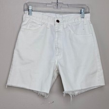 Vintage 1960s/70s White Denim Cut Off Shorts Levi s Sta Prest, 28" Waist Big E
