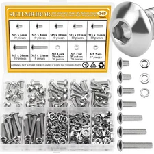 245 Pieces M5 Screws Nuts Washers Set M5 X 6/8/10/12/16/20/25mm Button Head Sock