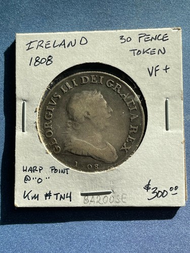 IRELAND 30 Pence Silver Bank Token, Very Rare, King George III VF+ or XF, KM TN4 - Picture 4 of 4