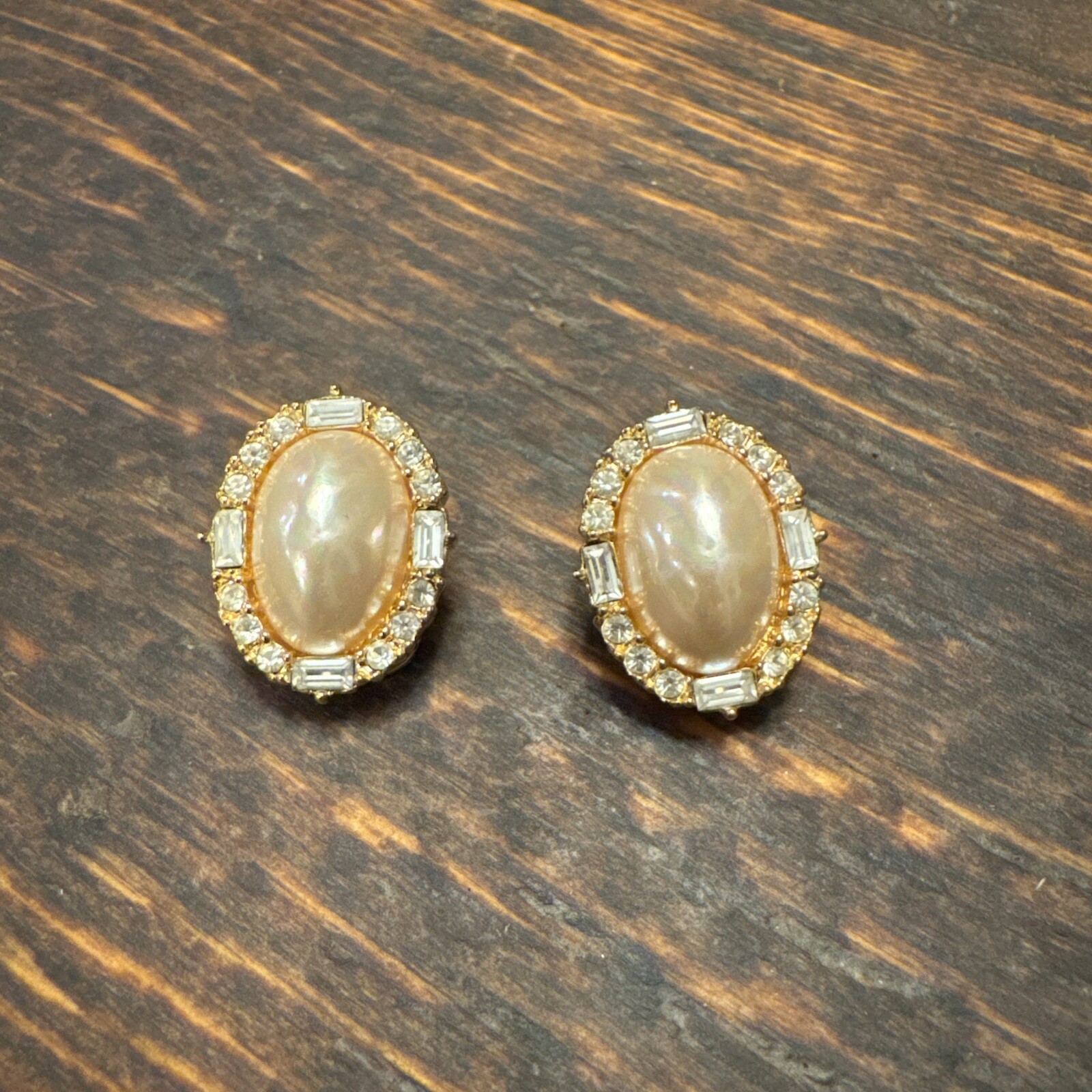 Authentic Vintage Christian Dior Clip On Earrings Faux Pearl Rhinestone