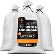 Woven Polypropylene Sand Bags White -18" x 30" - Bundle of 20