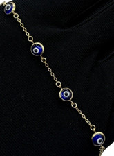 14 K Solid Italian Gold Evil Eye bracelet 7.75 IN