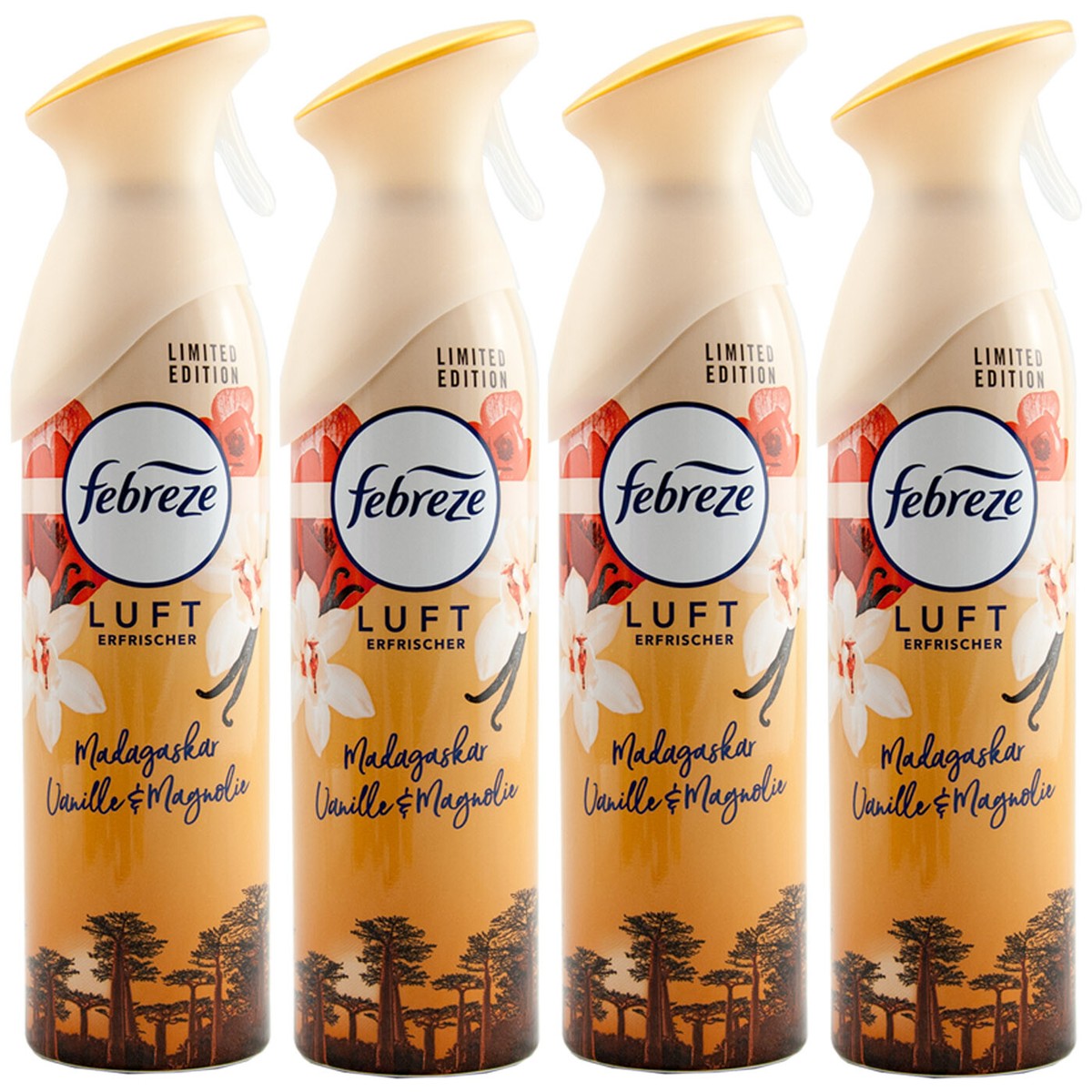 febreze Luft Erfrischer MADAGASKAR Vanille & Magnolie 4 x 185ml entfernt Gerüche
