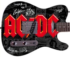 Affiche guitare photo dédicacée signée AC/DC ACDC couvertures album DVD RARE