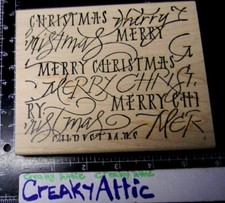 MERRY CHRISTMAS BACKGROUND FANCY SCRIPT RUBBER STAMP DENAMI DESIGNS