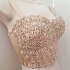 Windsor Brand Dark Gold rhinestone beads sequins Lace Corset Bustier SZ M NNT