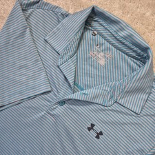 Under Armour Polo Shirt Mens Small Blue Stripe Performance Golf UPF Preppy