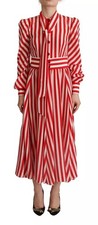 Dolce & Gabbana White Red Silk A-Line Shift Gown Maxi Women's Dress Authentic