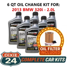 Fits: 2013 BMW 320i 2.0L 6,000 Mile Synthetic Oil & Filter Kit (0W-30)