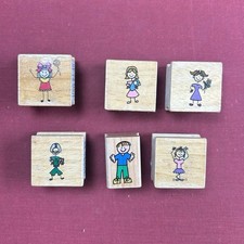 Vintage Rubber Stamp set of 6 mini stamps- kids- assorted school- preowned