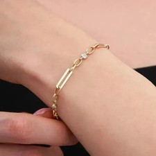 2Ct Round Lab Created Diamond Paperclip Chain Bracelet 14K Yellow Gold Plated 7"