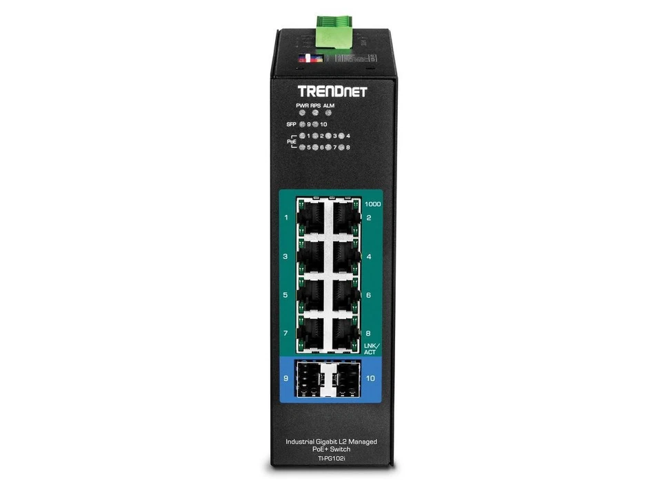 TRENDnet 10-Port Industrial Gigabit L2 Managed PoE+ DIN-Rail Switch, 8 x Gigabit - Image 4 of 4