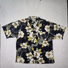 Tommy Bahama Shirt Mens XL Blue Floral Hawaiian 100 Silk Camp Button Up Casual