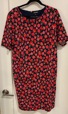 Size 16. Land's End Short Sleeve Cotton Blue Dress With Red Flowers.