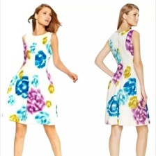 Calvin Klein Womens White Multi Tie Dye Scuba Sleeveless Fit Flare Dress Size 12
