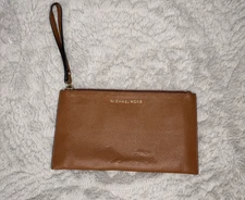 Michael Kors Brown Pebbled Leather Wristlet Clutch Zip Wallet