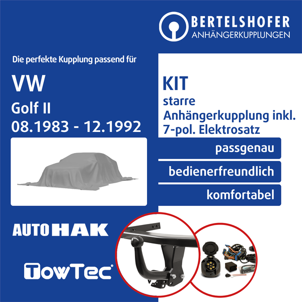 für VW Golf II Typ 19E 08.1983-12.1992 AHK Starr +7Pol Spezifisch E-Satz NEU TOP-image