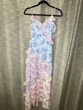 NWT ALTAR'D STATE OLIVIA FLORAL MAXI DRESS BLUE MULTI COLORED XS RUFFLES