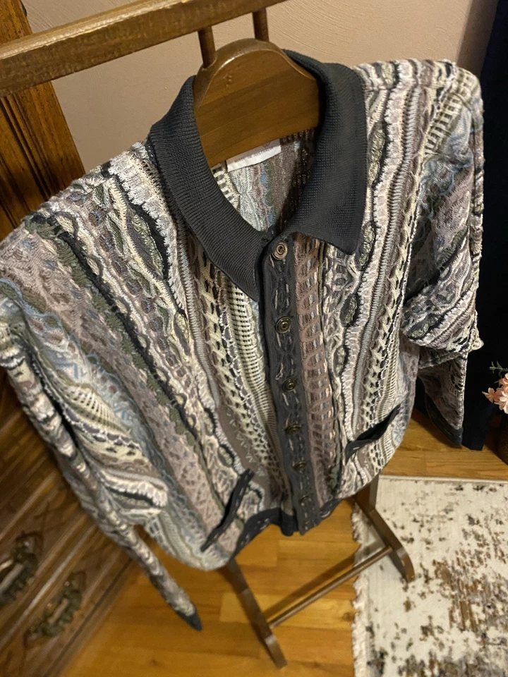 Coogi Men’s Multicolor 3D Knit Cardigan Sweater Biggie Cosby 90’s Size Medium   - Image 4 of 4