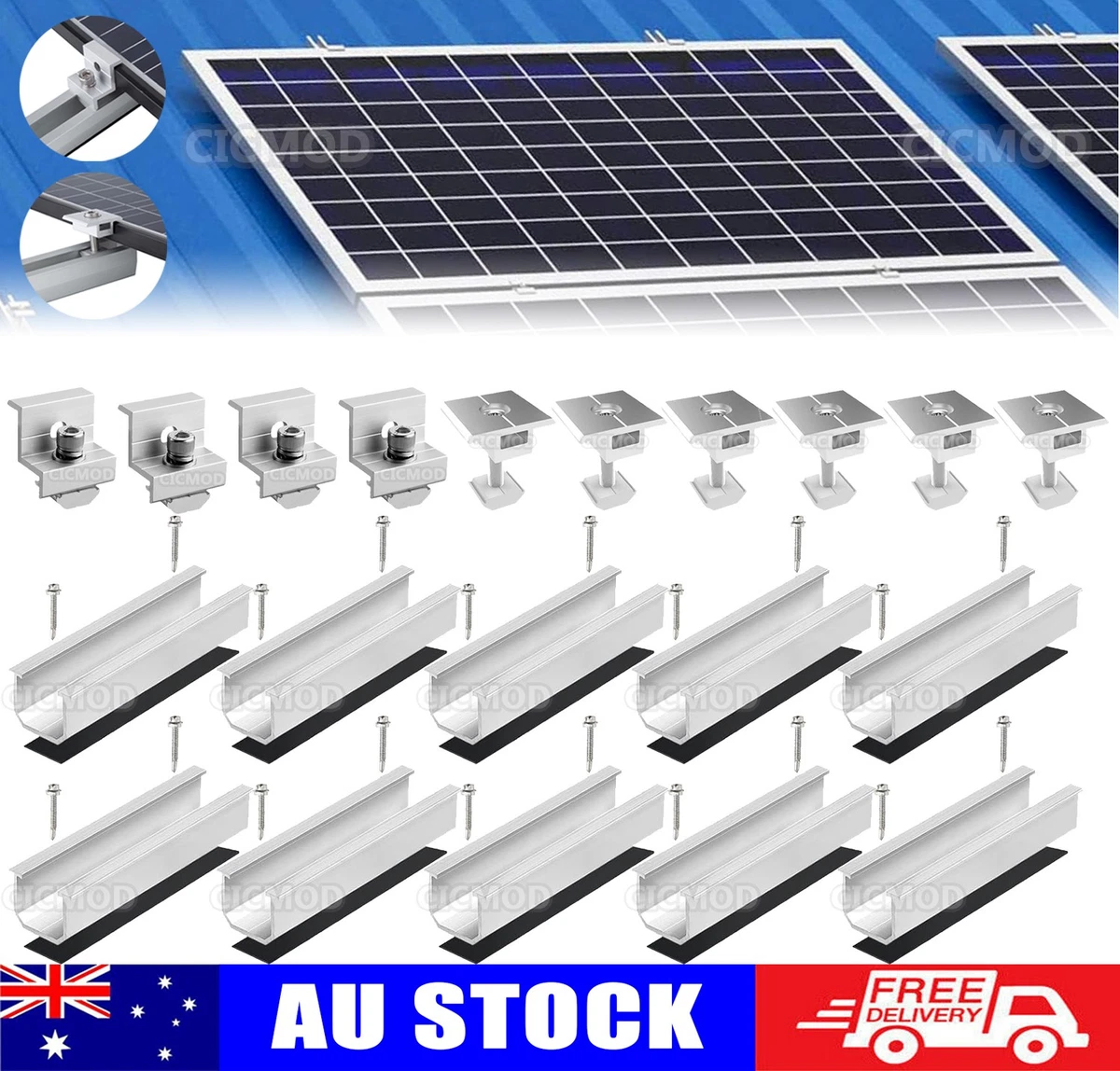 Aluminum Solar Panel Roof Mounting Rails Bracket Kit for 1-4 Pcs Solar Panels
