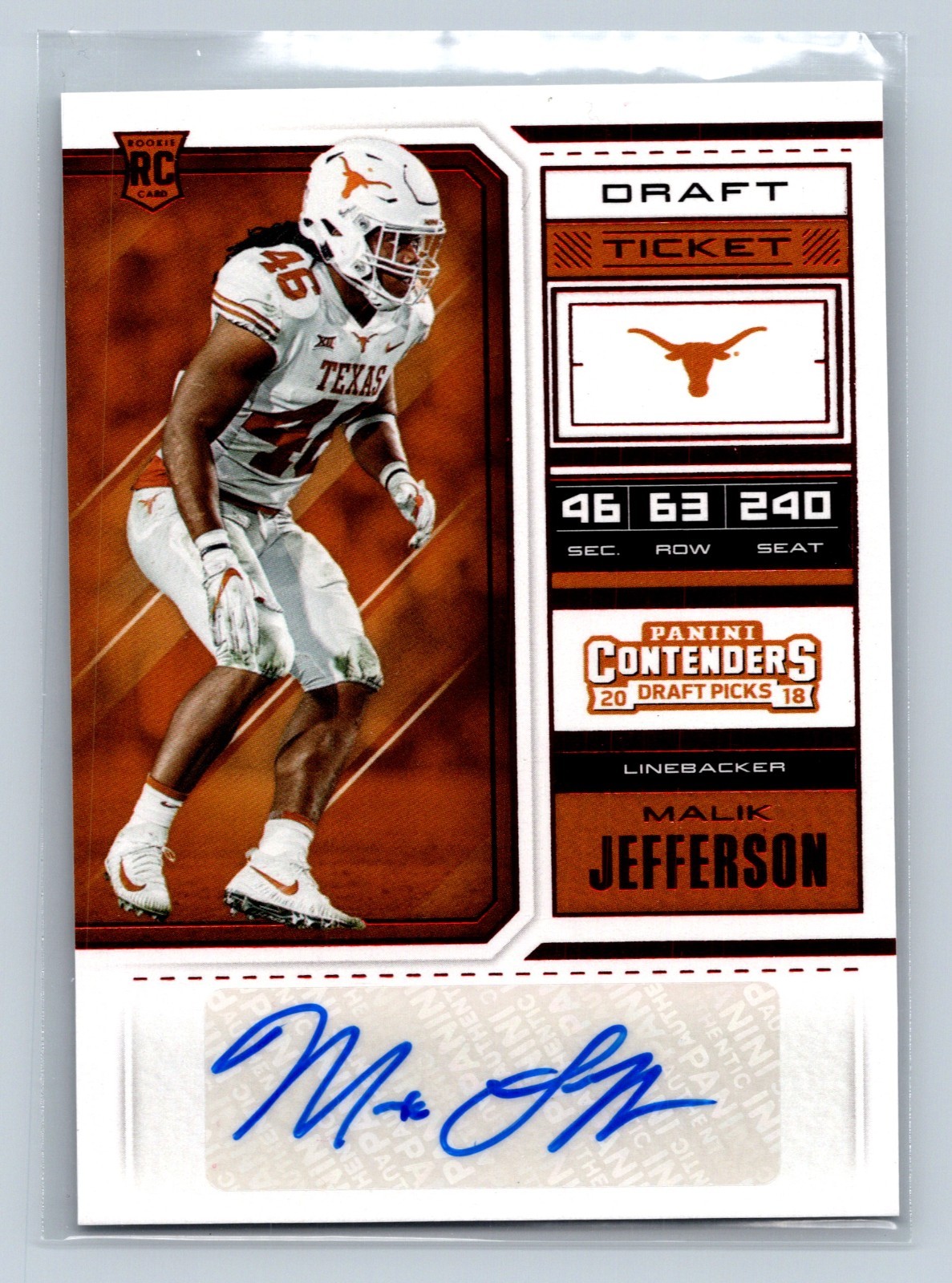 Malik Jefferson Panini Contenders Draft Picks #216 Autograph