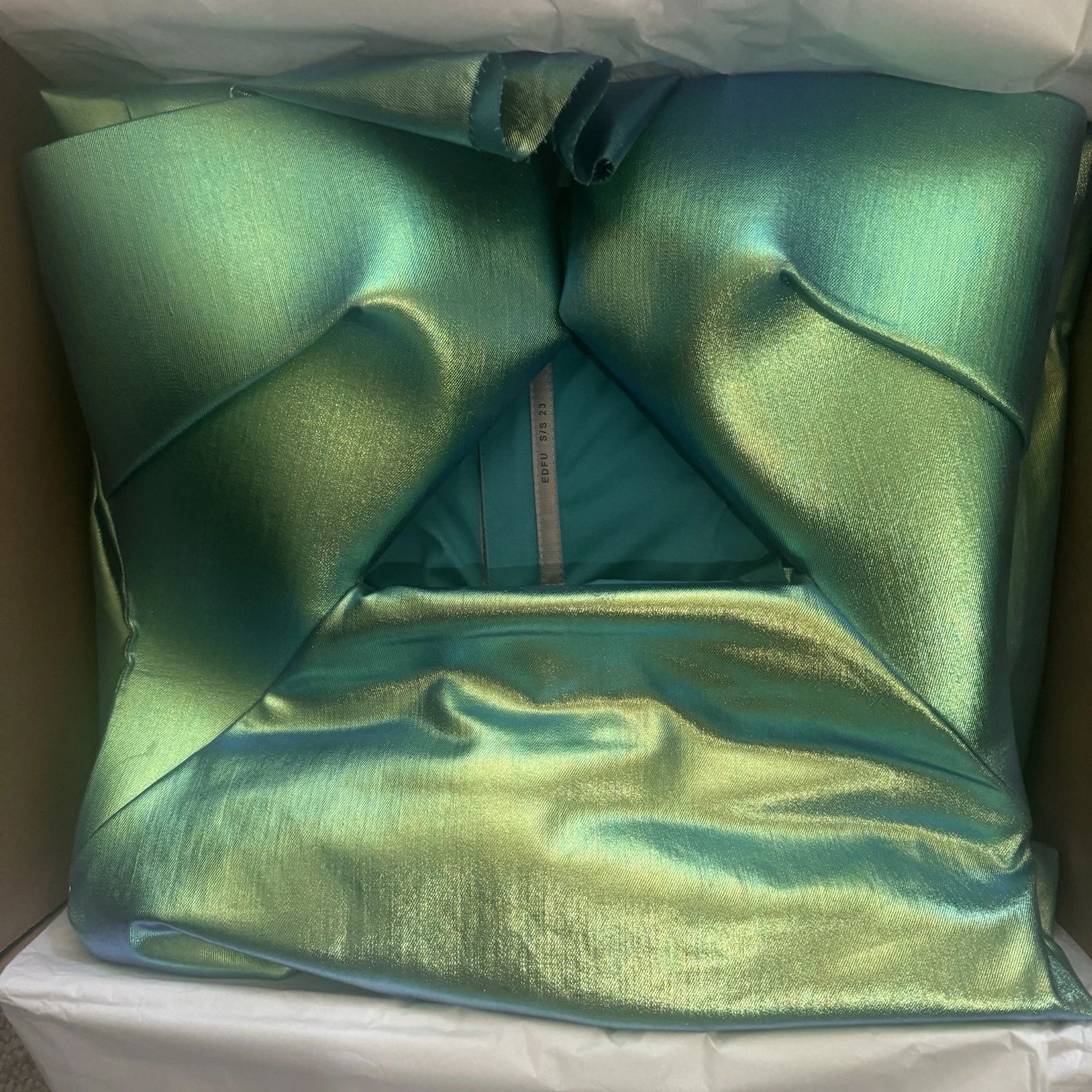 Abito nuovo con etichette Rick Owens Prong iridescente elasticizzato denim ritaglio abito senza spalline 42