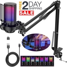 Microfono USB Con Brazo Para Podcast Streaming PC Cantar Videos Gamer Luces RGB
