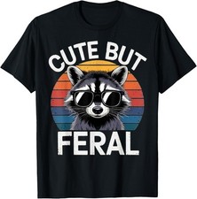 Kids Unisex Raccoon Shirt Tee Cute But Feral Raccoon Funny Boy T-Shirt Black