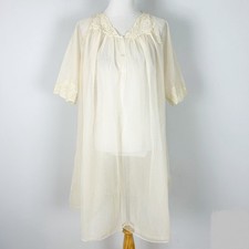 Vintage Van Raalte Beige Nylon Robe With Lace Neck Sheer Fairy Size Medium