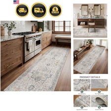 2x6 Washable Runner Rug Non Slip for Hallway, Light Taupe Brown