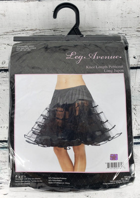 Leg Avenue Knee-Length Petticoat Skirt Long Jupon Black - NEW