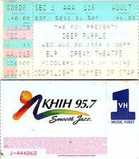 DEEP PURPLE CONCERT TICKET STUB, 8/26/1998, DREAM THEATRE