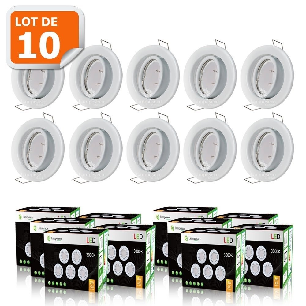 Spot LED orientable blanc GU10 kit encastrable plafond ampoule incluse 230V