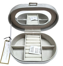 CUPCAKES & CASHMERE SILVER VINYL,MIRROR INTERIOR,TRAVEL JEWELRY BOX HOLDER CASE
