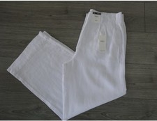 M&S Pure Linen White Wide Leg Trousers Size 14