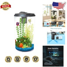 6-Gal Aquarium: Modern Cylindrical Tank, 7-Color LED, Timer, Filter
