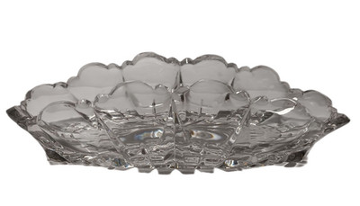Vtg Oblong Intaglio Clear Glass Relish Candy Dish Scalloped Edge 7.5''