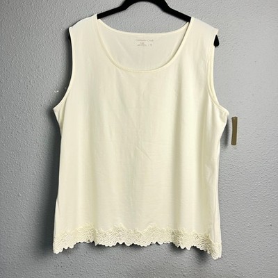 NWT Coldwater Creek Lace Tank Top Ivory XL 95 Cotton 5 Spandex Base Layer