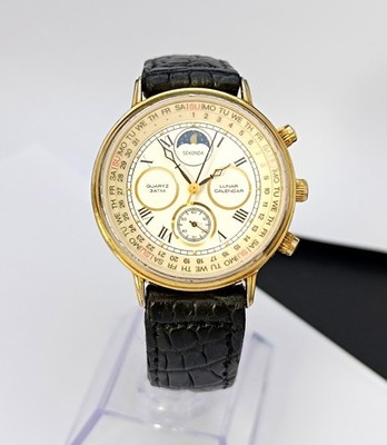 Sekonda Moon Phase Lunar Calendar Breguet Gold Plated Mens Vintage Watch Quartz
