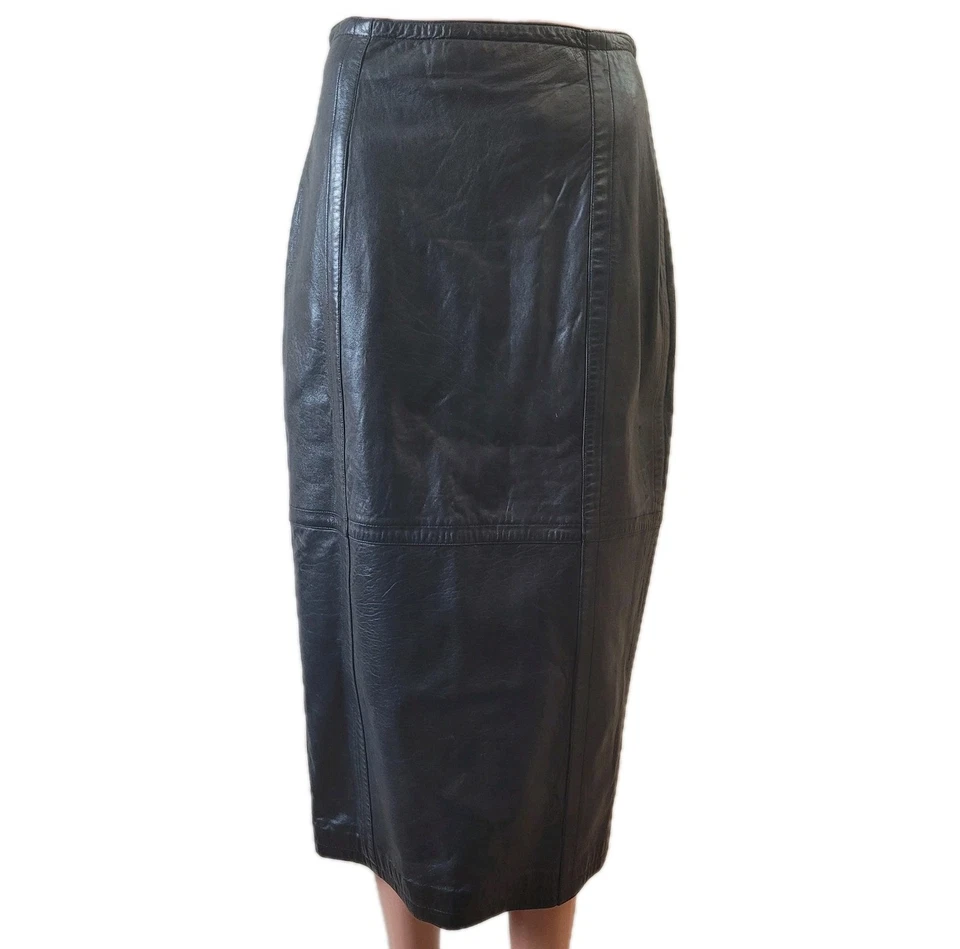 Saia lápis vintage Marc Buchanan couro preto tamanho 9/10 anos 80 anos 90 grunge academia - Imagem 2 de 4