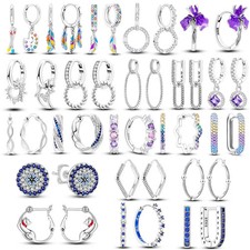 925 Silver Hoop Earrings Sparkle Star Moon U Shape Pave Dangle Style 1 Pc