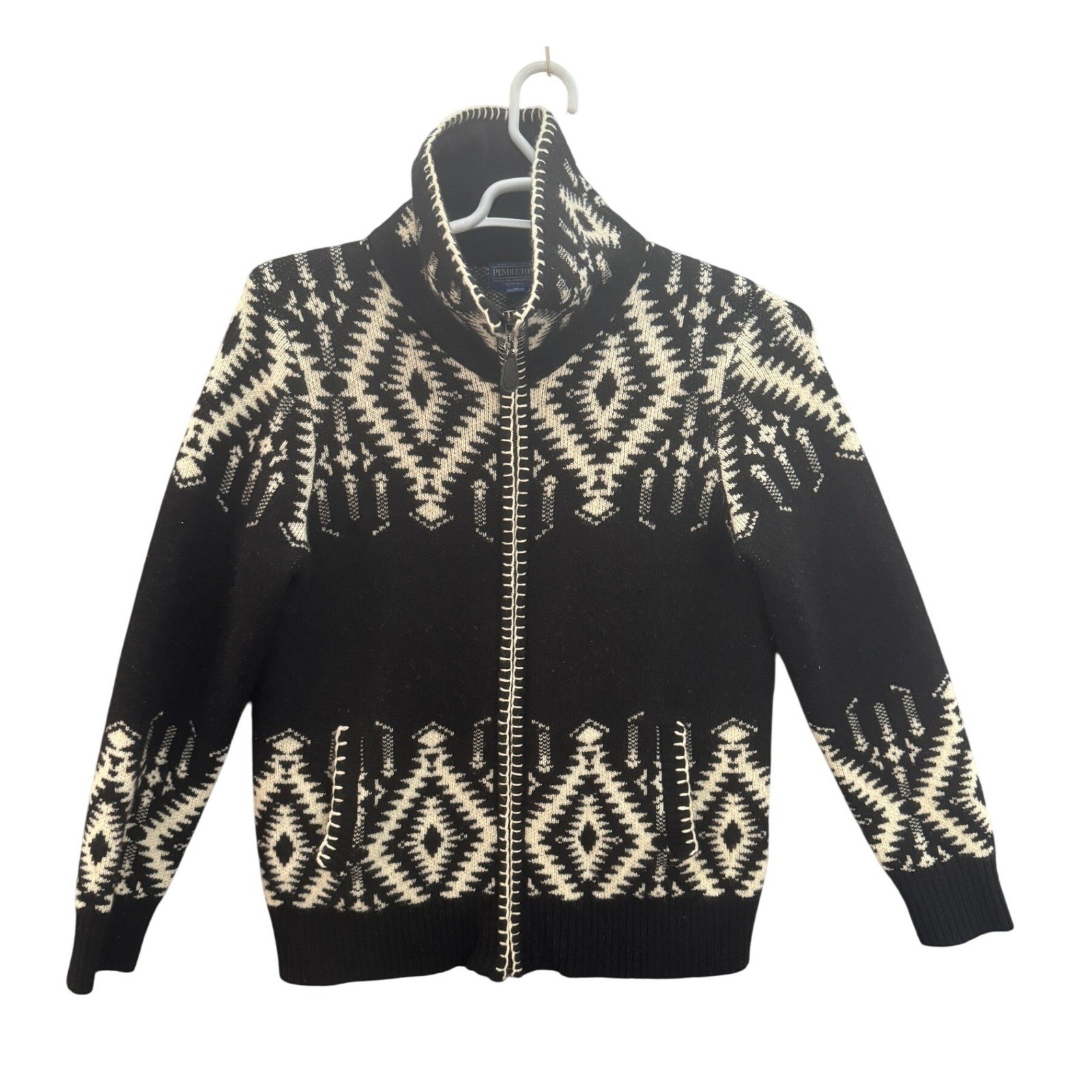 Pendleton Wool Zip Up Jacket Black White Geometri… - image 1