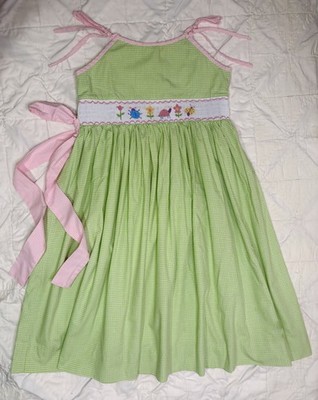 Girls Size 6  Vintage  Anavini Dress Smocked Gingham Embroidered