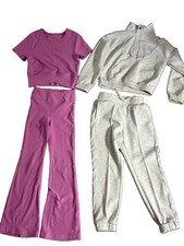 Girl s 4pc Athleisure Outfit Set 6/7 Pink/Gray Hoodie Jogger Pants Crew Tee